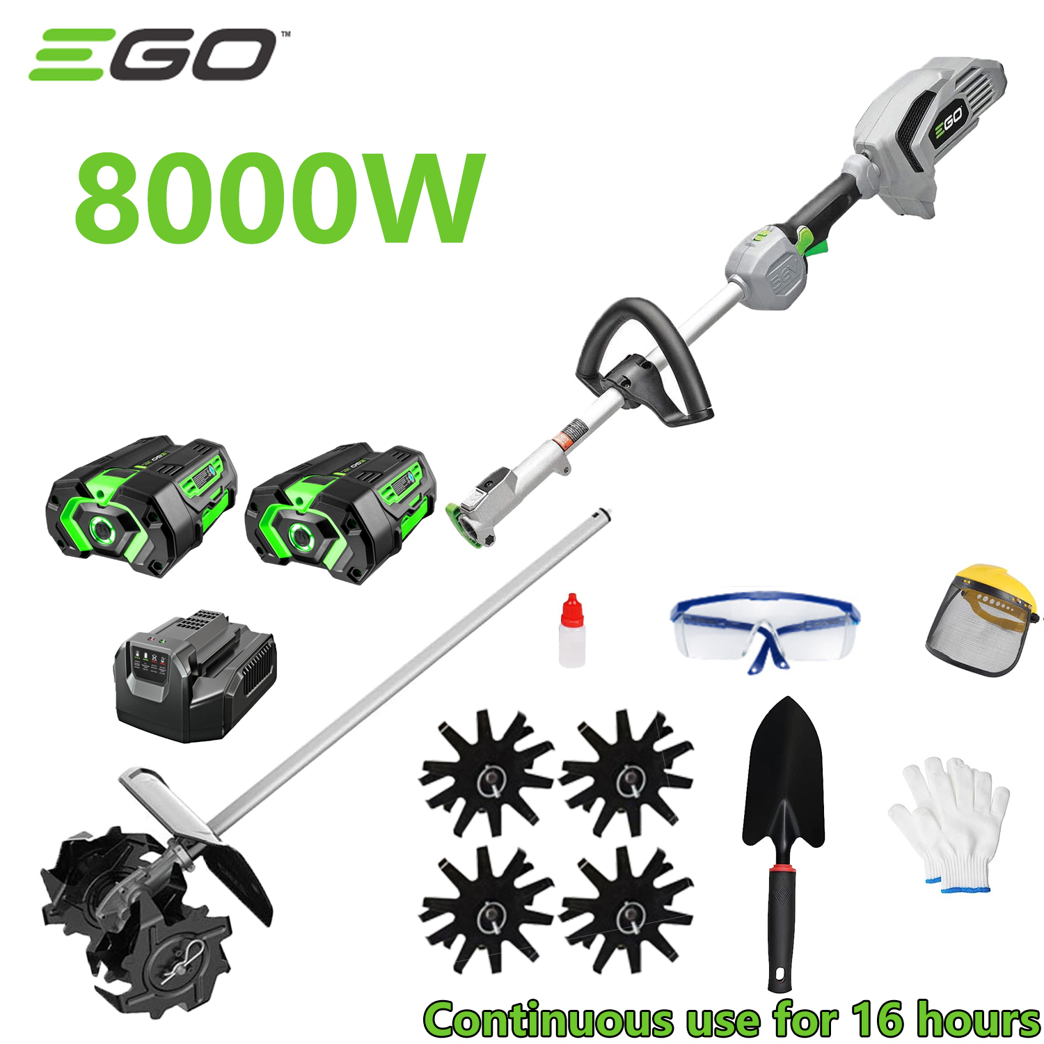 Cultivador 8000W + 2 baterías de 96V + carga rápida + cultivador motorizado + set completo de accesorios